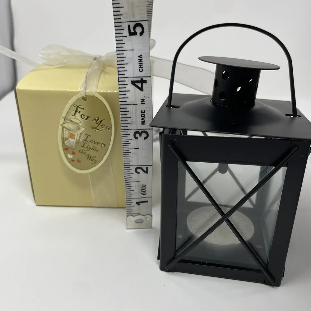 Mini Votive Candle Lanterns Black - Set of‎ 4 with gift boxes, ribbon and candle